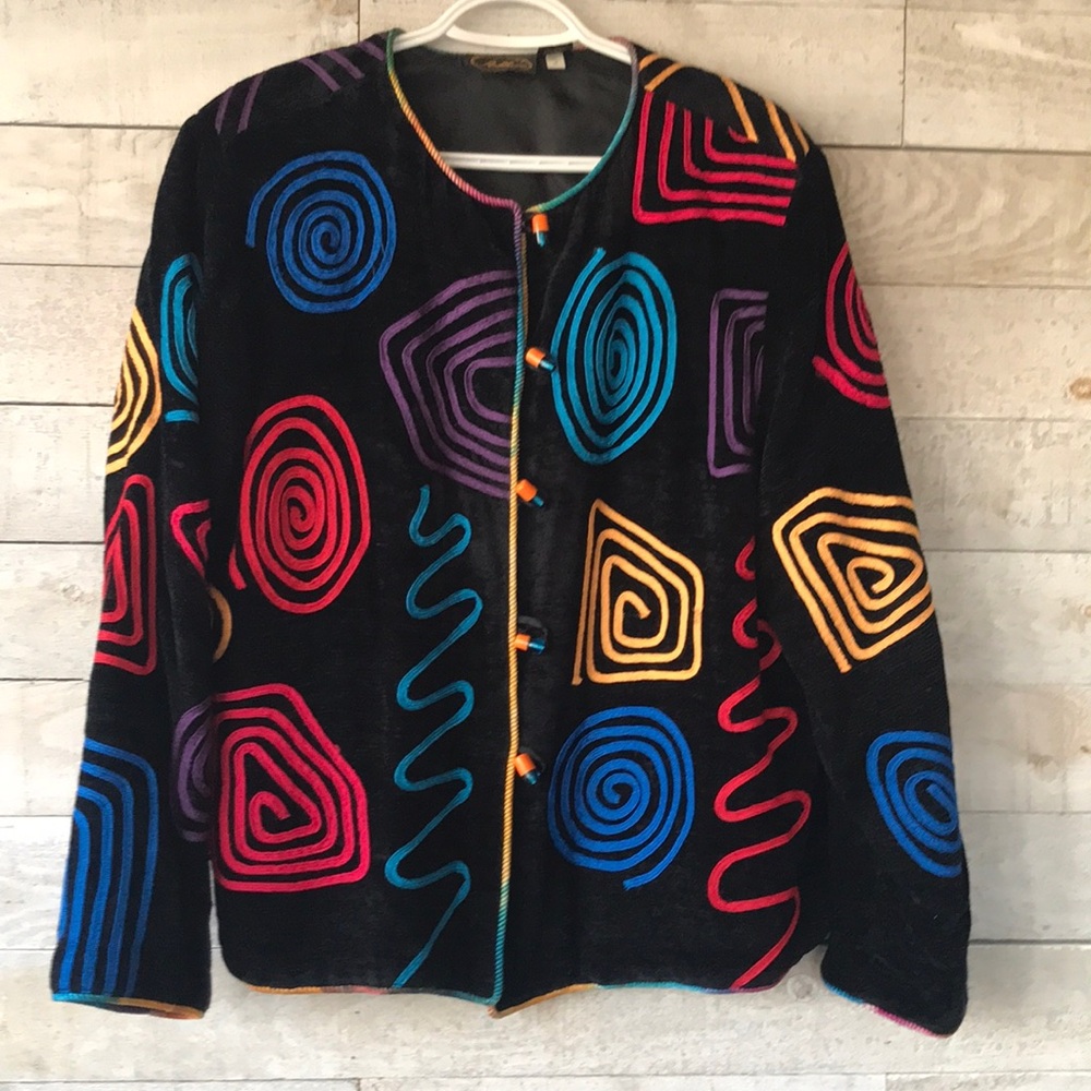 Geometric ribbon embroidered lined jacket